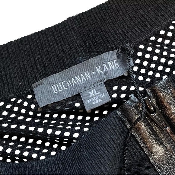 New Buchanan Kang $548 Lambskin Leather Trim Mesh Knit Cardigan Jacket Black XL - Picture 5 of 7